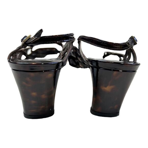 Stuart Weitzman Tangle Square Toe Patent Leather Strappy Sandals Tortoise Size 7 - Picture 7 of 8